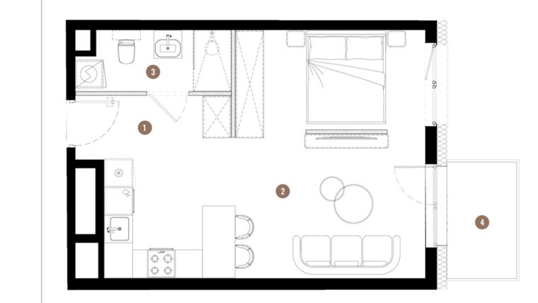 Rzut - Mieszkanie na sprzedaż 1 pokój o powierzchni 37,26 m² - numer C3.01.09 w Apartamenty Reytana