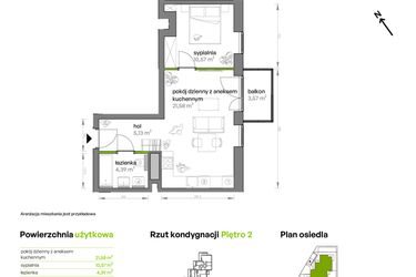 Rzut - Mieszkanie na sprzedaż 2 pokoje o powierzchni 42,72 m² - numer AA0201 w Ptasia Vita