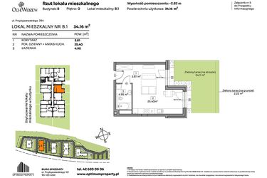Rzut - Mieszkanie na sprzedaż 1 pokój o powierzchni 34,16 m² - numer B.1 w Och!Widzew