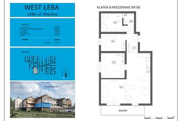 Rzut - Mieszkanie na sprzedaż 3 pokoje o powierzchni 75,28 m² - numer B6 w West Łeba