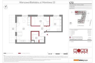 Rzut - Mieszkanie na sprzedaż 3 pokoje o powierzchni 60,3 m² - numer C72 w Przystań Żerań