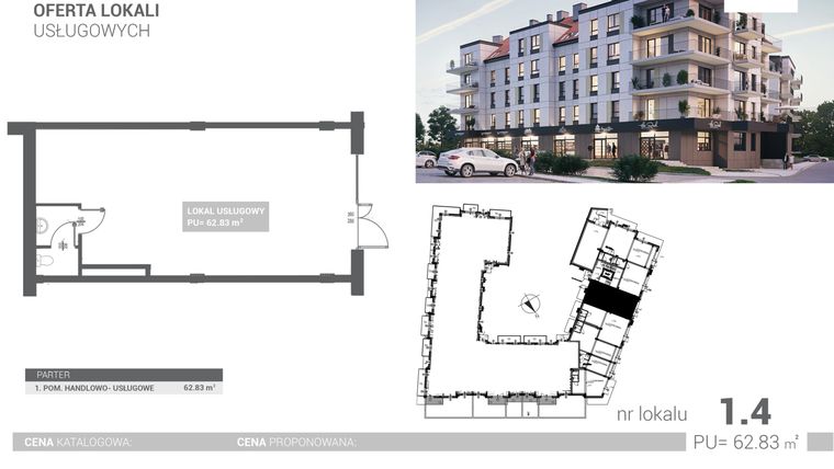 Rzut - Lokal użytkowy na sprzedaż 1 pokój o powierzchni 62,83 m² - numer U4 w Nova Port