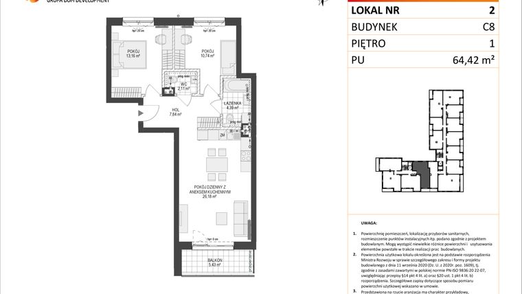 Rzut - Mieszkanie na sprzedaż 3 pokoje o powierzchni 64,49 m² - numer C8.2 w Konstelacja etap IV
