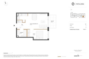 Rzut - Mieszkanie na sprzedaż 2 pokoje o powierzchni 39,3 m² - numer M.62 w Popularna 35