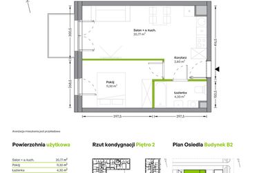 Rzut - Mieszkanie na sprzedaż 2 pokoje o powierzchni 39,17 m² - numer B.02.04.05 w WUWA Vita