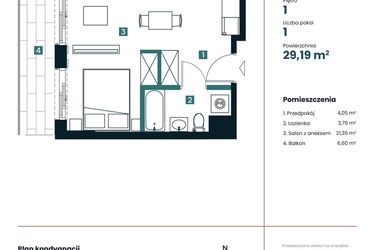 Rzut - Mieszkanie na sprzedaż 1 pokój o powierzchni 29,19 m² - numer M104 w Sea Breeze