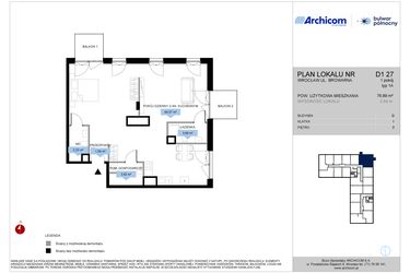 Rzut - Mieszkanie na sprzedaż 1 pokój o powierzchni 76,89 m² - numer D1.27 w Bulwar Północny