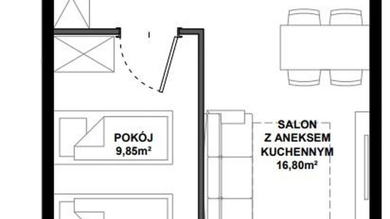 Rzut - Mieszkanie na sprzedaż 2 pokoje o powierzchni 38,59 m² - numer A.9 w Apartamenty Bałtyk