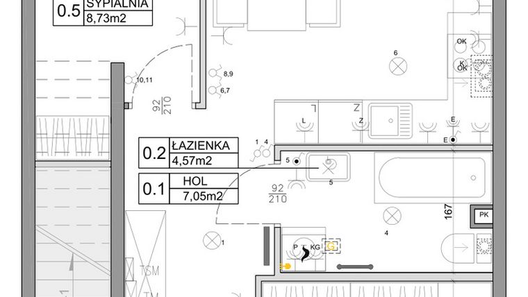 Rzut - Mieszkanie na sprzedaż 3 pokoje o powierzchni 48,03 m² - numer 87 w Manufaktura Marki 2 etap IV