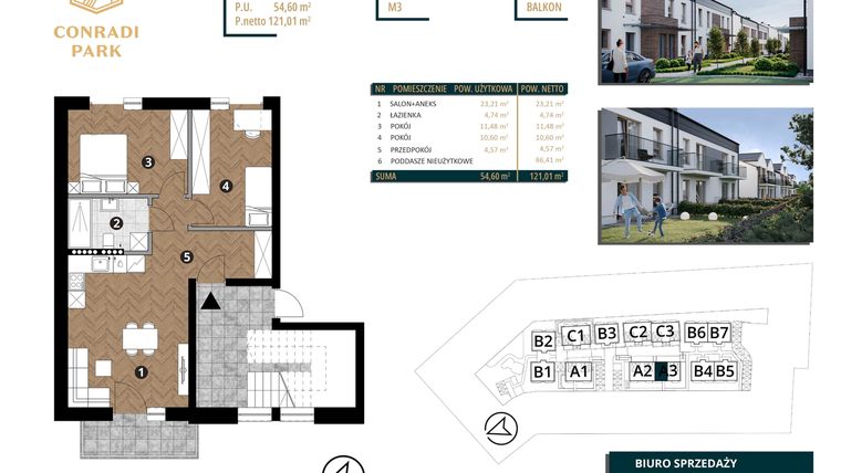 Rzut - Mieszkanie na sprzedaż 4 pokoje o powierzchni 121,01 m² - numer A3.M3 w Conradi Park etap II i III