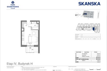 Rzut - Mieszkanie na sprzedaż 1 pokój o powierzchni 28,75 m² - numer HB0550 w Park Skandynawia V