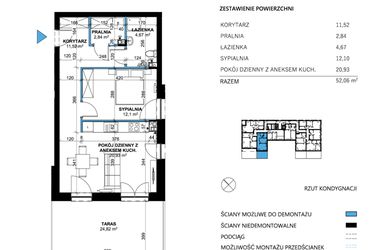 Rzut - Mieszkanie na sprzedaż 2 pokoje o powierzchni 52,06 m² - numer 3 w Comfort Corner