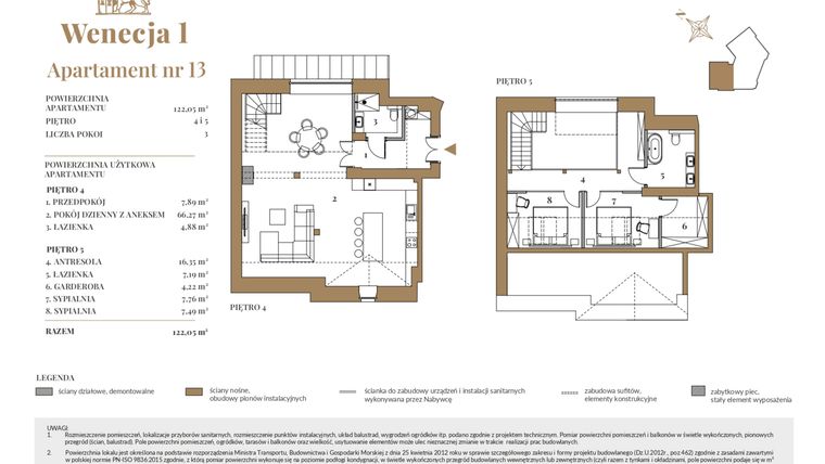 Rzut - Mieszkanie na sprzedaż 3 pokoje o powierzchni 115,77 m² - numer 13 w Wenecja 1