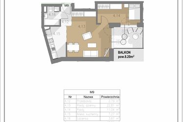 Rzut - Mieszkanie na sprzedaż 2 pokoje o powierzchni 47,59 m² - numer A.M9 w Villa Botanica