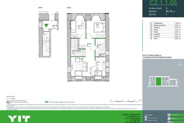 Rzut - Mieszkanie na sprzedaż 3 pokoje o powierzchni 55,75 m² - numer C2.1.1.06 w Aroma Park Lofty