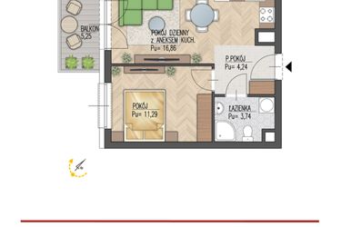 Rzut - Mieszkanie na sprzedaż 2 pokoje o powierzchni 36,13 m² - numer 110 w Enklawa Starosielce