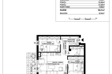 Rzut - Mieszkanie na sprzedaż 3 pokoje o powierzchni 59,21 m² - numer 27 w Ceramika