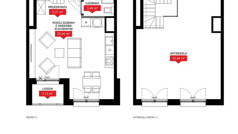 Rzut - Mieszkanie na sprzedaż 1 pokój o powierzchni 68,35 m² - numer A2 361 w 29L