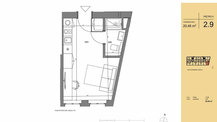 Rzut - Mieszkanie na sprzedaż 1 pokój o powierzchni 20,46 m² - numer 2.9 w Rezydencja San Petrus