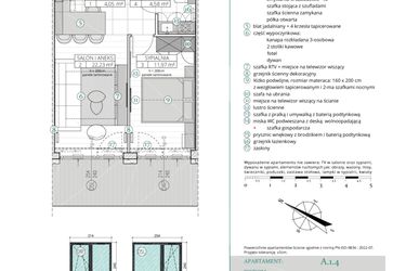 Rzut - Mieszkanie na sprzedaż 2 pokoje o powierzchni 42,83 m² - numer A.1.4 w Remedium