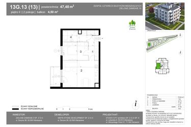 Rzut - Mieszkanie na sprzedaż 2 pokoje o powierzchni 47,48 m² - numer 13G.13 w Zielone Zamienie X