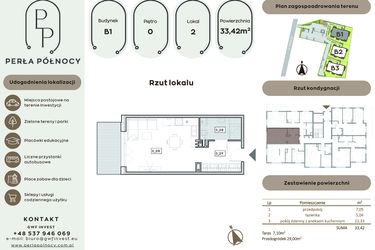 Rzut - Mieszkanie na sprzedaż 1 pokój o powierzchni 33,42 m² - numer B1.0_2 w Perła Północy etap 2