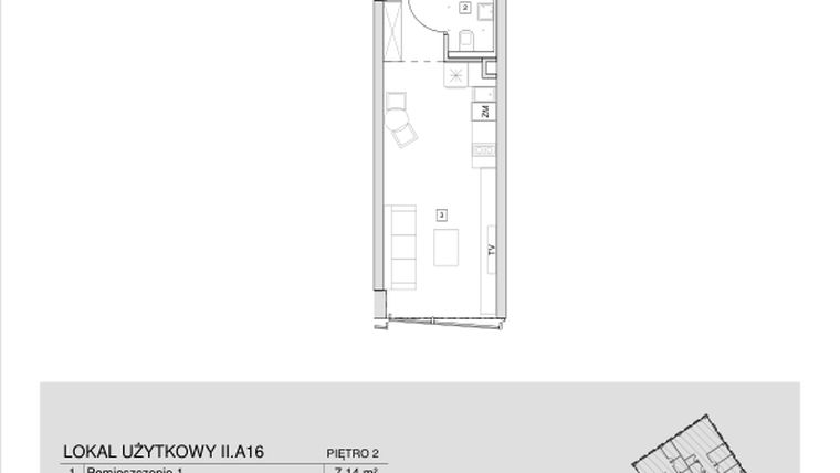 Rzut - Mieszkanie na sprzedaż 1 pokój o powierzchni 28,01 m² - numer II.A.16 w Krakowska 35 - Apartamenty Inwestycyjne