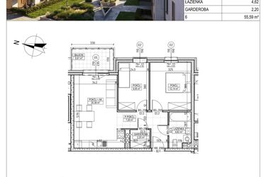 Rzut - Mieszkanie na sprzedaż 3 pokoje o powierzchni 55,59 m² - numer M.B8.01.07 w Osiedle Harmonia bud. B8