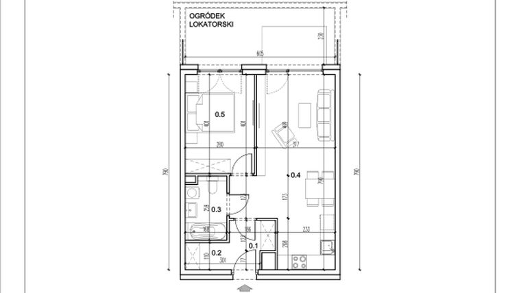 Rzut - Mieszkanie na sprzedaż 2 pokoje o powierzchni 45,41 m² - numer 2 w Łużycka 71