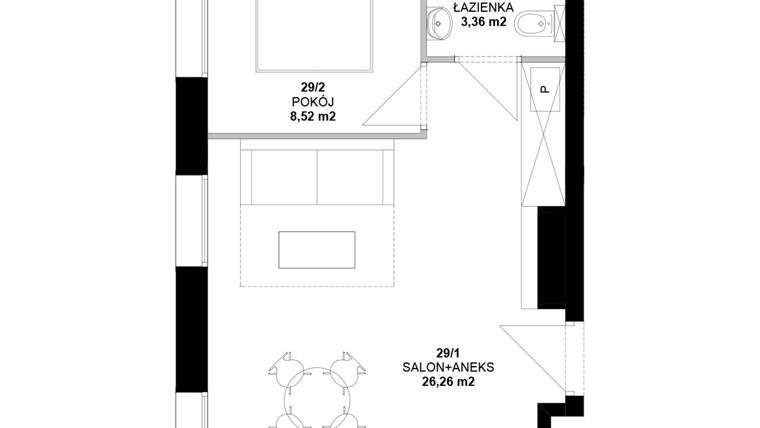 Rzut - Mieszkanie na sprzedaż 2 pokoje o powierzchni 37,85 m² - numer 29 w Garbary 40