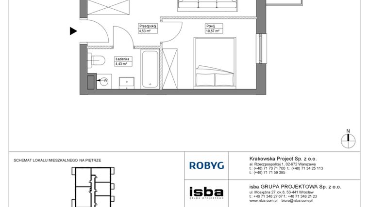 Rzut - Mieszkanie na sprzedaż 2 pokoje o powierzchni 40,99 m² - numer KR8/B/4/6 w Apartamenty Krakowska etap VIII
