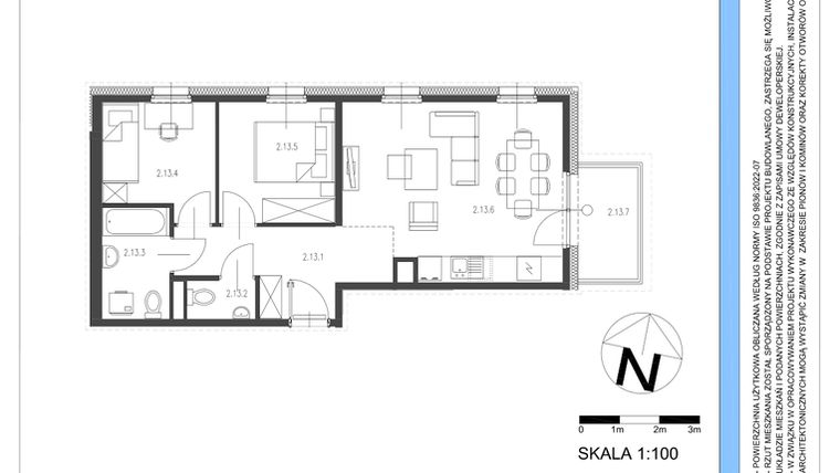 Rzut - Mieszkanie na sprzedaż 3 pokoje o powierzchni 54,01 m² - numer B.13 w Osiedle Telimeny etap III