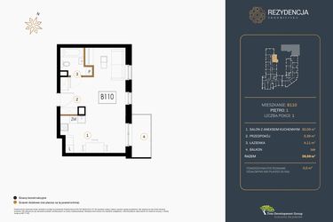 Rzut - Mieszkanie na sprzedaż 1 pokój o powierzchni 39,67 m² - numer B.110 w Rezydencja Śródmiejska