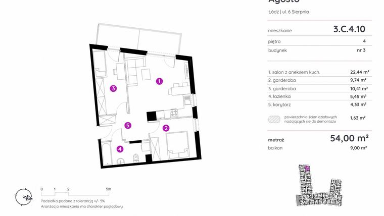 Rzut - Mieszkanie na sprzedaż 1 pokój o powierzchni 54 m² - numer 3.C.4.10 w Murapol Agosto