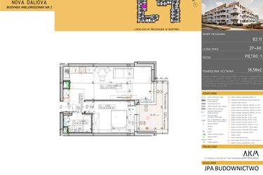 Rzut - Mieszkanie na sprzedaż 2 pokoje o powierzchni 38,58 m² - numer B2.11 w Nova Daliova
