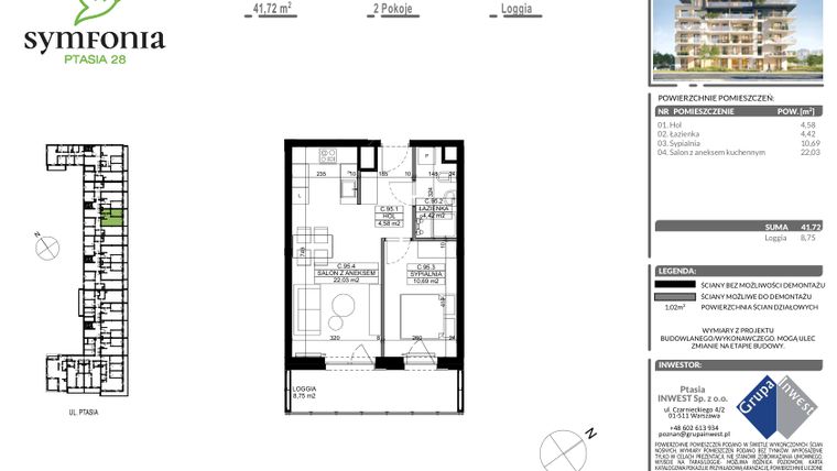 Rzut - Mieszkanie na sprzedaż 2 pokoje o powierzchni 41,72 m² - numer C.95 w Symfonia Ptasia 28