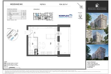 Rzut - Mieszkanie na sprzedaż 1 pokój o powierzchni 28,37 m² - numer 43 w Dzielnica Kielczanka etap II