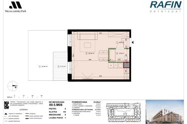 Rzut - Mieszkanie na sprzedaż 1 pokój o powierzchni 33,1 m² - numer 00.5.M08 w Mieszczańska Park