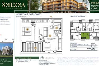 Rzut - Mieszkanie na sprzedaż 2 pokoje o powierzchni 47 m² - numer A14 w Śnieżna - Osiedle nad Przemszą