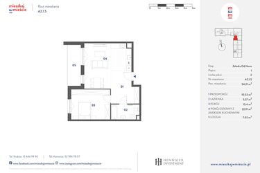 Rzut - Mieszkanie na sprzedaż 2 pokoje o powierzchni 54,21 m² - numer A2.1.5 w Mieszkaj w mieście Załęska od Nowa