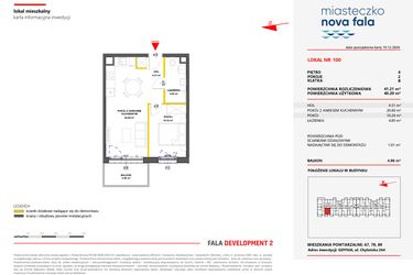 Rzut - Mieszkanie na sprzedaż 2 pokoje o powierzchni 41,21 m² - numer 100 w Miasteczko Nova Fala
