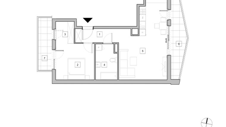 Rzut - Mieszkanie na sprzedaż 2 pokoje o powierzchni 55,43 m² - numer D1_2 w ATAL Zawiślańska