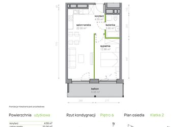 Rzut - Mieszkanie na sprzedaż 2 pokoje o powierzchni 43,33 m² - numer K2/6/29 w Piękna Vita
