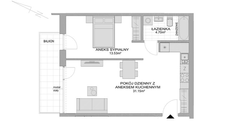 Rzut - Mieszkanie na sprzedaż 1 pokój o powierzchni 50,67 m² - numer CP/R7/79 w Centralpark