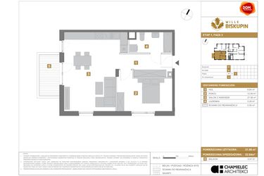 Rzut - Mieszkanie na sprzedaż 2 pokoje o powierzchni 52,94 m² - numer R8 w Wille Biskupin III
