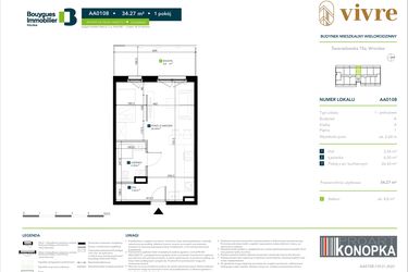 Rzut - Mieszkanie na sprzedaż 1 pokój o powierzchni 34,27 m² - numer AA0108 w Vivre