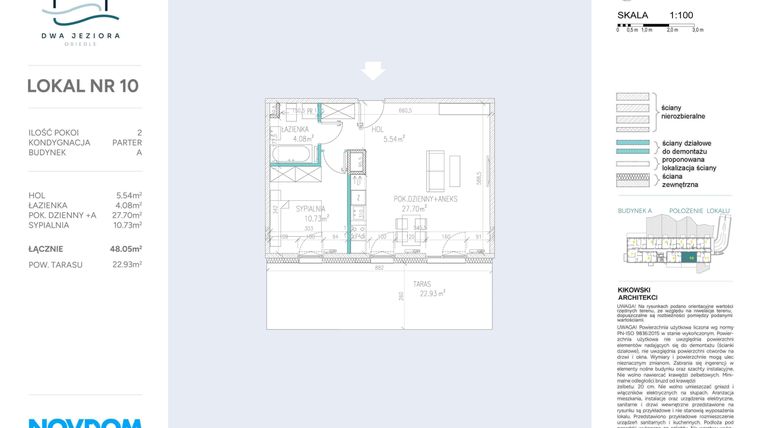 Rzut - Mieszkanie na sprzedaż 2 pokoje o powierzchni 48,05 m² - numer A.10 w Dwa Jeziora