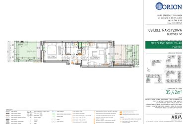 Rzut - Mieszkanie na sprzedaż 2 pokoje o powierzchni 35,42 m² - numer N1.01 w Osiedle Narcyzowe etap 2