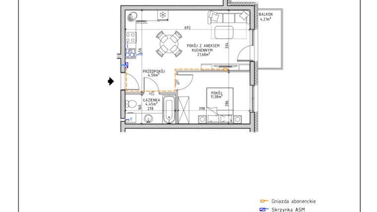 Rzut - Mieszkanie na sprzedaż 2 pokoje o powierzchni 42,01 m² - numer 2 w Osiedle OdNowa K5