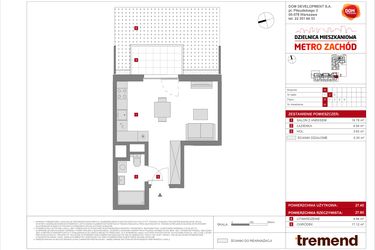 Rzut - Mieszkanie na sprzedaż 1 pokój o powierzchni 27,45 m² - numer B.41 w Dzielnica Mieszkaniowa Metro Zachód - etap 8.2